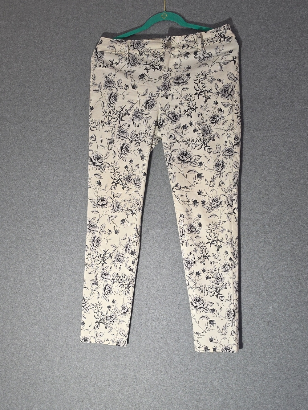 Calvin Klein Floral Print Cream Slim Ankle Pants